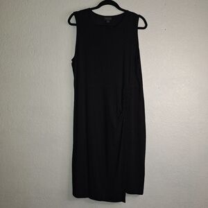 J. Jill Wearever Dress Womens L Faux Wrap Knee Length Black Sleeveless Stretch